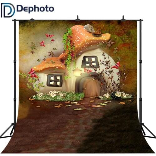 DePhoto Newborn Fairy Tale World Photography Backdrop Mushroom House Natural Scenery birthday photo background Studio