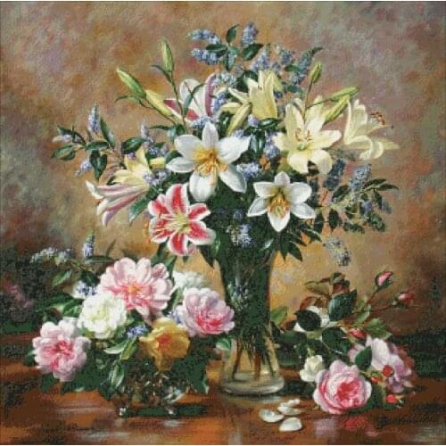 Lily flower vase cross stitch package big bloom 18ct 14ct 11ct cloth cotton thread embroidery DIY handmade needlework