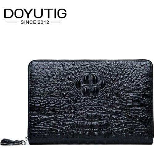 DOYUTIG Business Design Mens Genuine Leather Black Long Clutch Bags Crocodile Pattern Card Holder Wallets & Money Purses B049