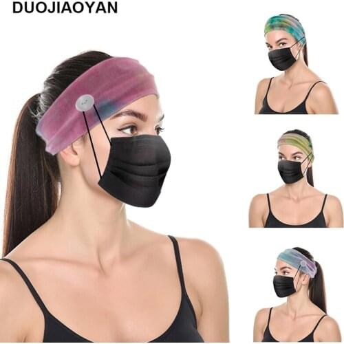 DUOJIAOYAN European and American fashion printing button hairband gold velvet sports hairband elastic mask hairband for women