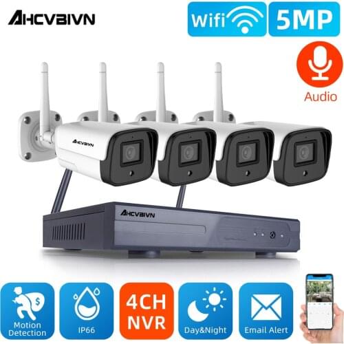 Home HD 5MP IP Security Camera System Wifi NVR Kit 4CH Outdoor Motion Detection CCTV Video Surveillance Camera System Kit H.265