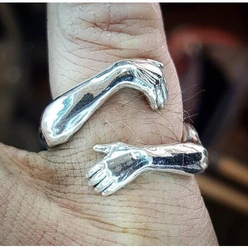 Lyvior Hug Ring Adjustable -Sliver/Gold Couple Hug Ring Hugging Rings for Women Mens Wedding Band Rings Wrap Around Hand Ring