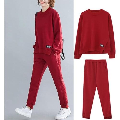 Spring Autumn Tops Pants Sets Women Fashion Loose Large Size Womens O-neck Bottoming Shirt Casual Sports Two-piece Suit A845