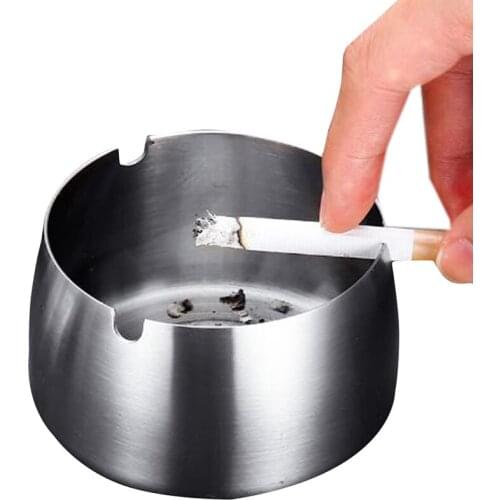 Round Durable Protable Ash Tray Stainless Steel High Temperature Resistant Coverless Ashtrays Tobacco Bowl Desktop Ash Holder