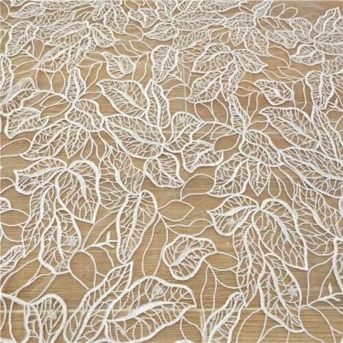 Sequins & Leaf Embroidered Bridal Lace Fabric In Off White Tulle Wedding Dress Evening Gowns Sewing Lace By The Yard