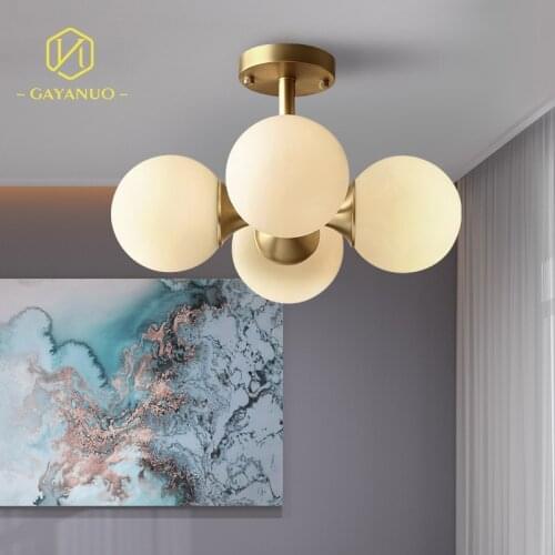 All copper Nordic lamps and lanterns magic bean ceiling lamp round ball living room dining room lamp creative modern glass