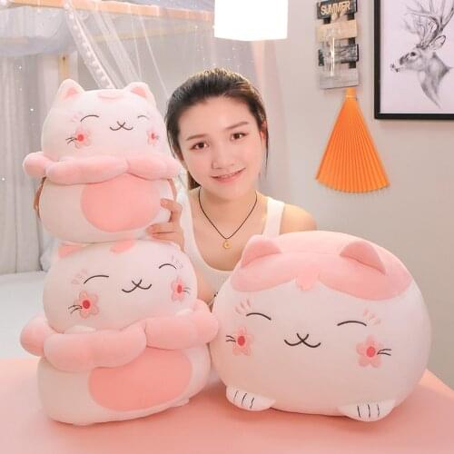Kawaii Cherry Blossoms Cat Plush Toys Stuffed Soft Animal Pillow Lovely Cat Dolls for Children Girls Birthday Christmas Gift