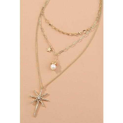 Fashion Moon Star Imitation Pearl Necklaces Vintage Gold Jewelry Women Wedding Party Accessories Drop Shipping