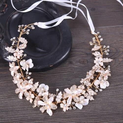 Fashion High-end Wedding handmade Hair Accessories Crystal Pearl shell flower Hair Belt rhinestone Bridal Hair Ornaments Headban