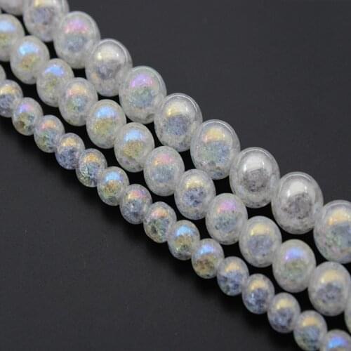 Natural AB Plated Snow Cracked Quartz Crystal Stone Round Beads 6 8 10 12 MM Beads for Jewelry Making DIY Bracelet Necklace