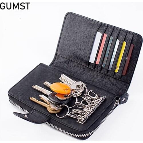 New Arrival Men Genuine Leather Bag Coin Purse Zipper Key Wallets Fashion Women Housekeeper Card Key Holders HY3131