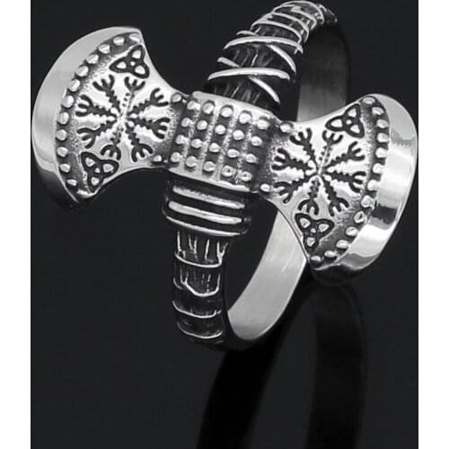 Nrodic viking Vegvisir Compass axe odin symbol stainless steel ring