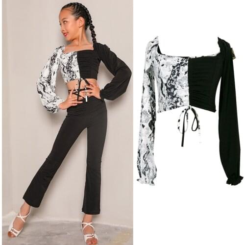 Latin Dance Clothes For Girls Puff Sleeves Tops Chacha Samba Costume Kids Latin Dress Dance Tops Performance Dance Outfit BL4837