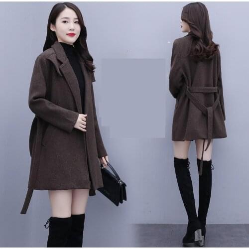 With Belt Winter Cotton Thickened Woolen Coats Fashion Warm Single Button Wide-waisted Plus Size 4xl Loose Womens Jackets