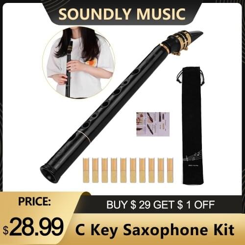 HiXing C Key Saxophone Set Mini Pocket Saxophone Sax Kit ABS Material with Mouthpieces 10pcs Reeds Carrying Bag Black embossed