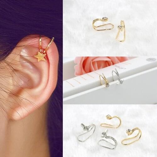 1piece Fashion Crystal Star Cross Round Cuff Clip Earrings For Women Charming Hot Non Piercing Cartilage Ear Jewelry Gifts