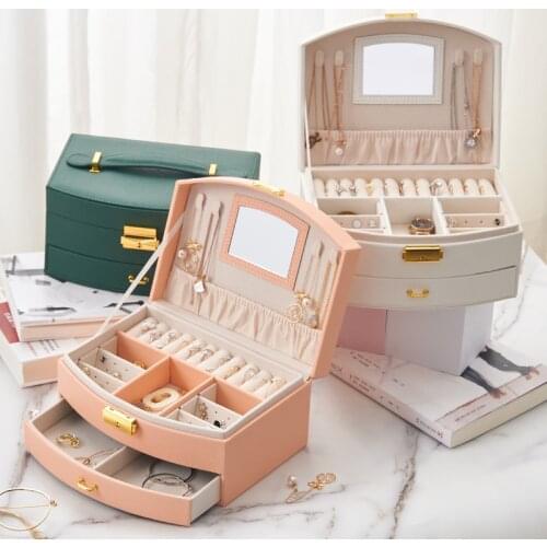 New Multilayer Large-Capacity Jewelry Box With Lock Earrings Necklace Drawer Type Waterproof PU Jewelry Storage Box Gift Gox
