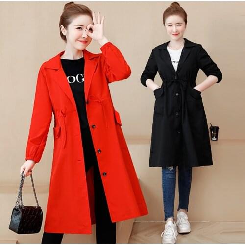 New Spring Autumn Womens Trench Coat Solid Mid Long Overcoat Thin Windbreaker Female Tops Plus Size 5XL Women Basic Coats J276