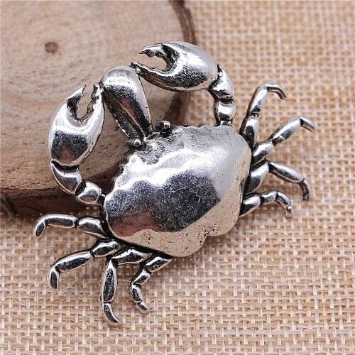 WYSIWYG 1pcs Charms Crab Antique Silver Color 38x54mm Metal Alloy Charms Jewelry Diy Accessories