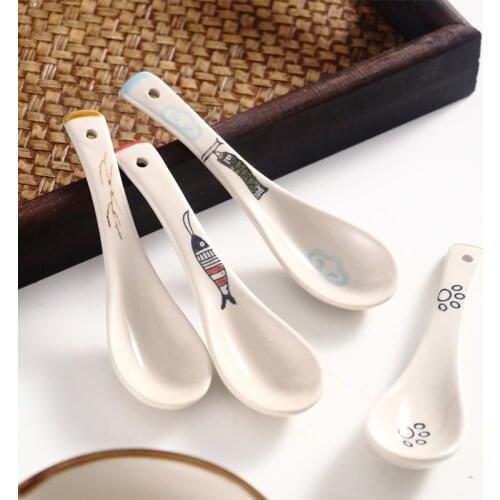 Japanese underglaze color loveliness spoon 1PS ceramic spoon Kitchen Cooking Utensil Tool Soup Teaspoon Catering For Kicthen