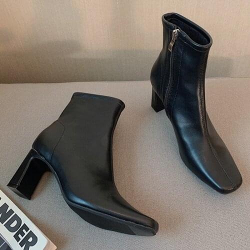 2021 Women Ankle Boots 7cm High Heels Platform Short Boots Lady Zipper Plush Warm Snow Booties Girls Block Low Heels Cute Shoes