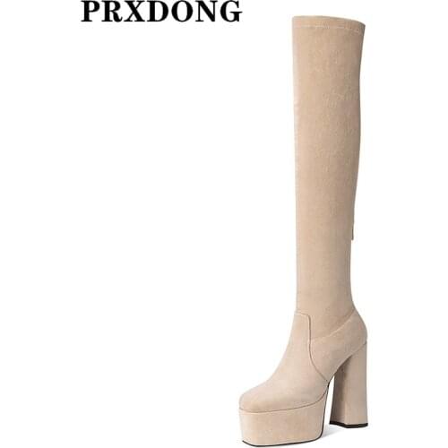 New Sexy Women Over The Knee Boots Thick High Heels Platform Black Dress Party Casual Shoes Woman Autumn Winter Warm Long Boots