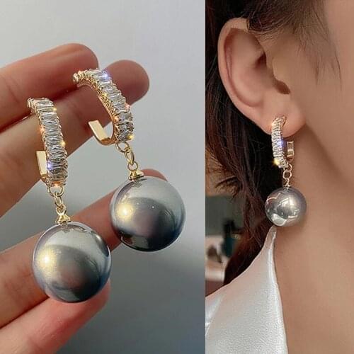 925 Sterling Silver Elegant Statement Pearl Earrings For Women Girls CZ Cubic Zirconia Fashion Jewelry 2021 Trend Wholesale