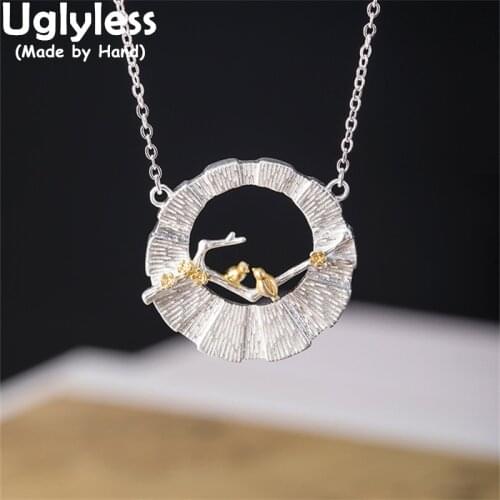 Uglyless Scroll Drawing Necklaces for Women LOVE Birds Chokers Necklaces Genuine 925 Silver Pendants Animals Jewelry + Chains