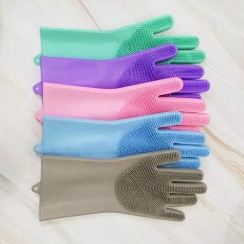1Pair Silicone Rubber Dish Washing Gloves Scrubber Home Cleaning Scrubbing