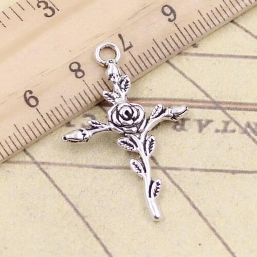 20pcs Charms Cross Flower Branch 35x23mm Tibetan Bronze Silver Color Pendants Antique Jewelry Making DIY Handmade Craft