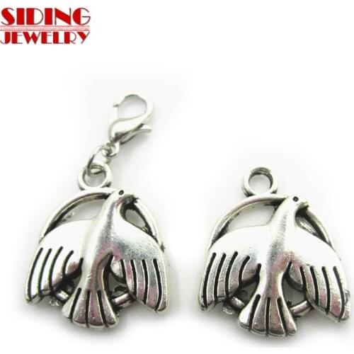 2018 New 20pcs/lot Silver Peace Dove Dangle Charms Lobster Clasp DIY Bracelet Necklace Pendant Jewelry Hanging Charms