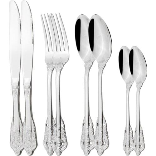 304 Silver Dinnerware Vintage Western Cutlery Stainless Steel Set Dinner Knife Fork Spoons Dessert Spoons Kitchen Tableware Set