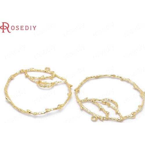 34877)6PCS 39x36MM 24K Gold Color Brass Tree Branch Circle Earring Connect Charms High Quality Diy Accessories Jewelry Findings