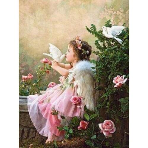 5D DIY Diamond Painting Square/Round Diamond Character Painting Angel Girl Scene Picture Cross Stitch Decoration Artwork WG3068