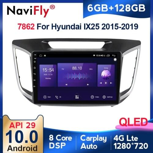 NaviFly 7862 6GB+128GB QLED 1280*720 Android 10.0 Car Multimedia Player For Hyundai I20 2015 2016 2017 2018 Radio Navigation DSP