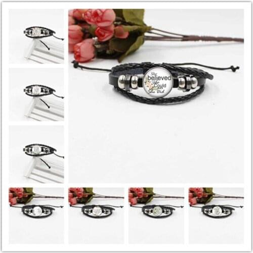 Bible verses crystal glass bracelet woven leather fashion jewelry Christian gifts