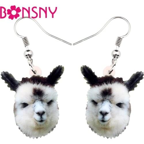 Bonsny Acrylic Cute American Alpaca Llama Earrings Drop Dangle Cartoon Funny Animal Jewelry For Women Girls Teens Gift Souvenir