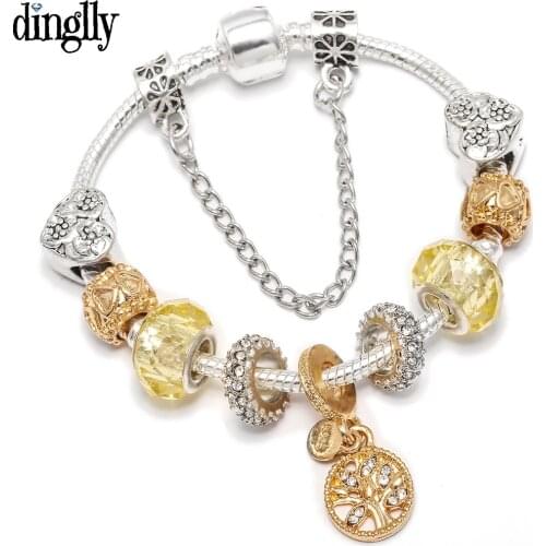 New Golden Tree of Life Charm Crystal Beads Two-tone Bracelets For Women Girls Lover Snake Chain Brands Bracelet Bangle