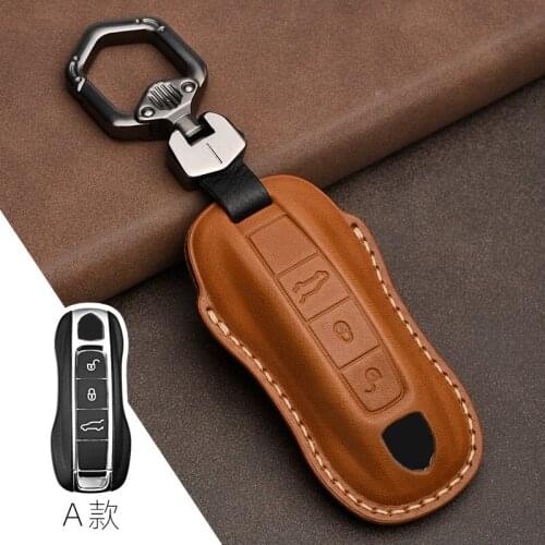 Genuine Leather Smart Remote Key Car Key Case Cover for Porsche Panamera Macan Boxster Cayenne 971 911 718 New Style Car Key