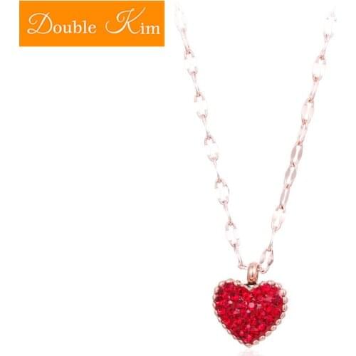 Black Red Double-sided Love Zircon Pendant Necklace Titanium Stainless Steel Metal Rose Gold Necklaces Trendy Women Jewelry Gift