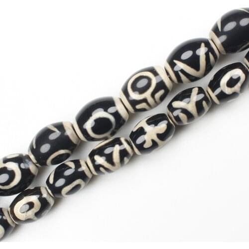 Black GuiRen Tibet Dzi agates Drum shape Beads,For DIY Necklace Bracelat Jewelry Making