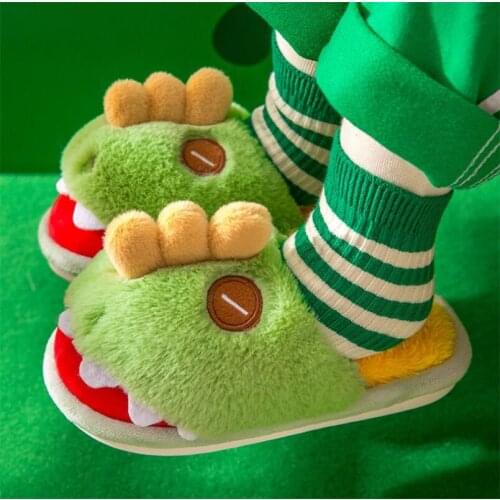Baby Shoes Winter Cartoon Slippers Kids Home Slides Cute Dinosaur Slippers Boys Cotton Slippers Children Warm Thick-soled Shoes