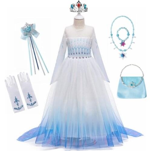 Girls Elsa Dress Kids Carnival White Princess Costume Children Birthday Party Years 2 3 4 5 6 7 8 9 10 12