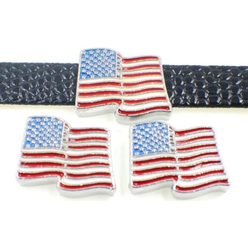 Enamel Country 8mm Slide Charms Beads Enamel Alloy DIY Accessories Handmade Jewelry For 8mm Bracelets Key Chains Pet Collar