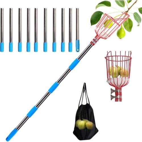 Fruit Picker With 4M Extension Pole Fruit Catcher Height Adjustable With Big Basket Apple Orange Pear Pick With Fruit Carry Bag