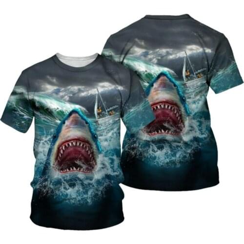 Shark 3D printing T-shirt mens O-neck streetwear top short sleeve 3D style casual T-shirt 2021 summer new style