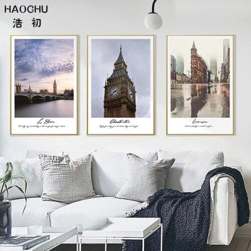 HAOCHU Europe Scenery Landscape London Street Blue Sky Ocean Canvas Painting Wall Picture For Home Cafe Wall Decor