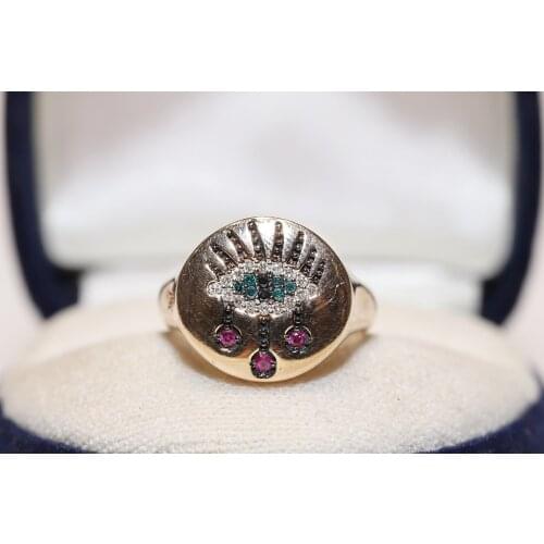 Perfect 14K gold Natural Diamond and Sapphire And Turmaline Stone Decorated Strong Ring
