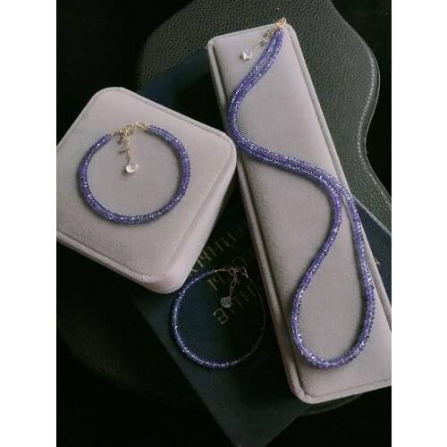 ICNWAY 50cm Natural Tanzanite Roundel Faceted Bracelet Necklace Birthday Gift 14k GF Clasp