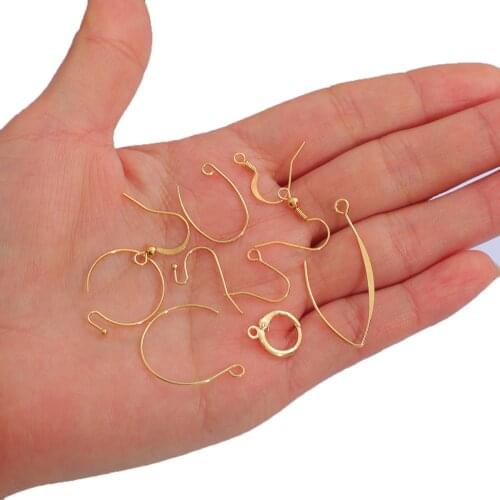 2Pcs 18K Gold Plated Hook Earring Loop Hoops Ear Wire Hook For Jewelry Making DIY Earrings Settings Base Accessories Supplies